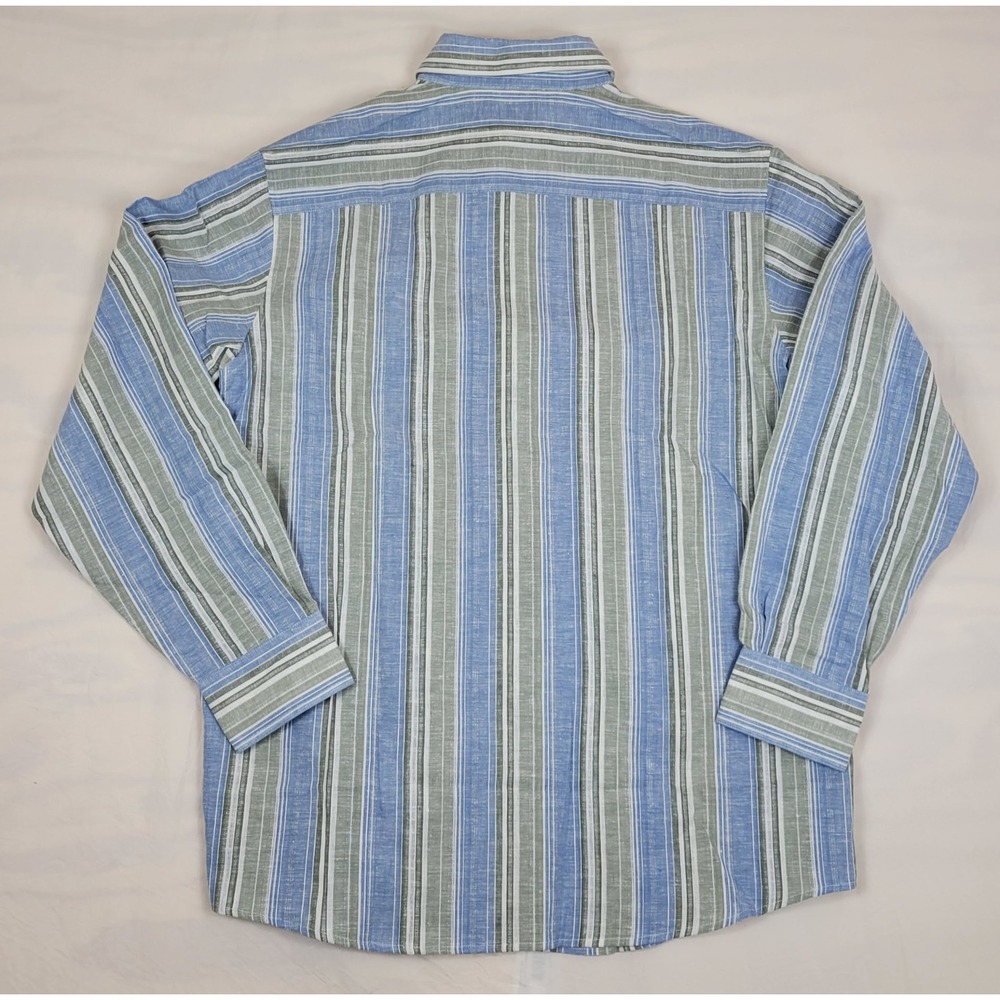 Concepts Claiborne Mens L NWT Linen Blend Striped Button Down Shirt Blue Green - Picture 4 of 7